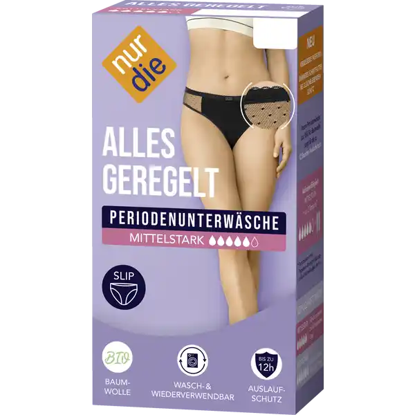 Periodenunterwäsche Slip mit Spitze mittelstark schwarz Gr. S 36-38