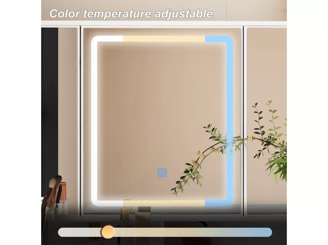 Coiffeuse avec éclairage LED et miroir rectangulaire surdimensionné,éclairage tricolore,armoires,tiroirs,100x45x135cm,Blanc
