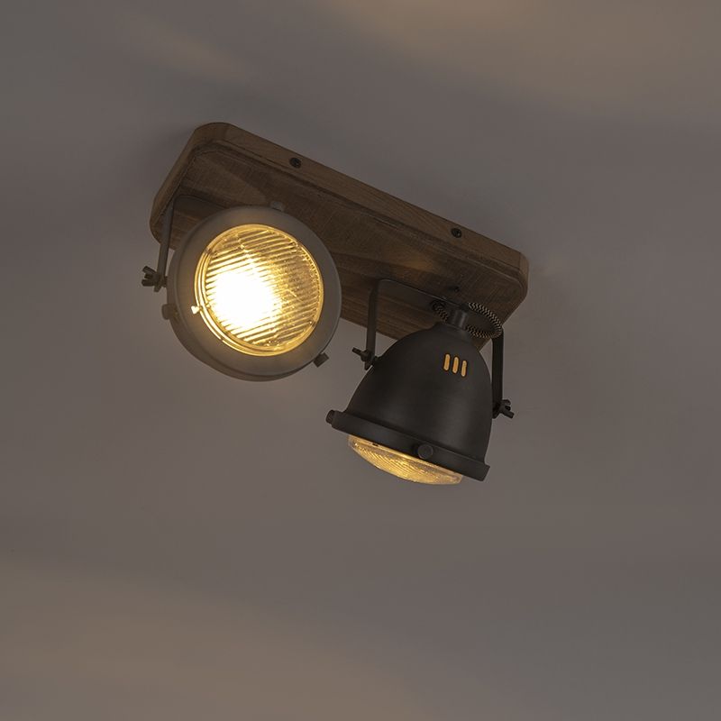 Industriële spot staal met hout kantelbaar 2-lichts - Emado