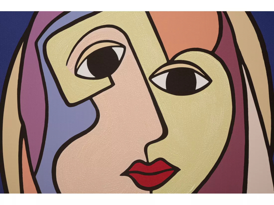 Tableau Double Face Moderne sur Toile - Design Cubiste aux Couleurs Vives - Cadre en Bois de Pin - 80 x 3 x 120 cm