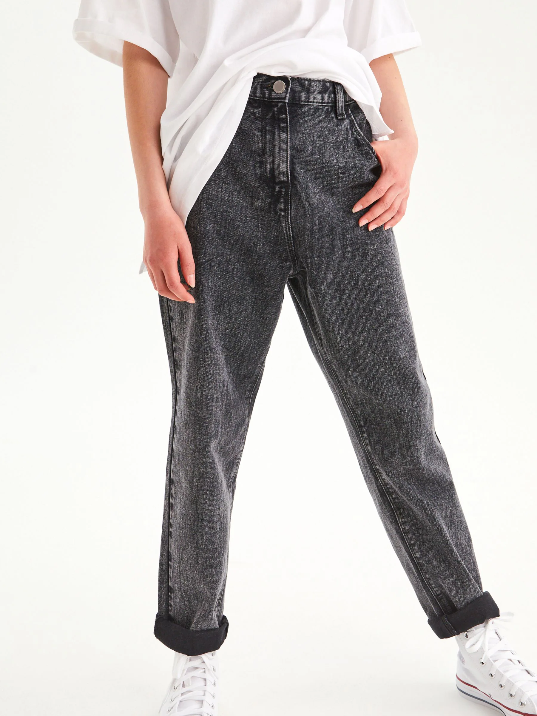 Grijs denim - Mom 100% katoenen jeans (3-16jaar)