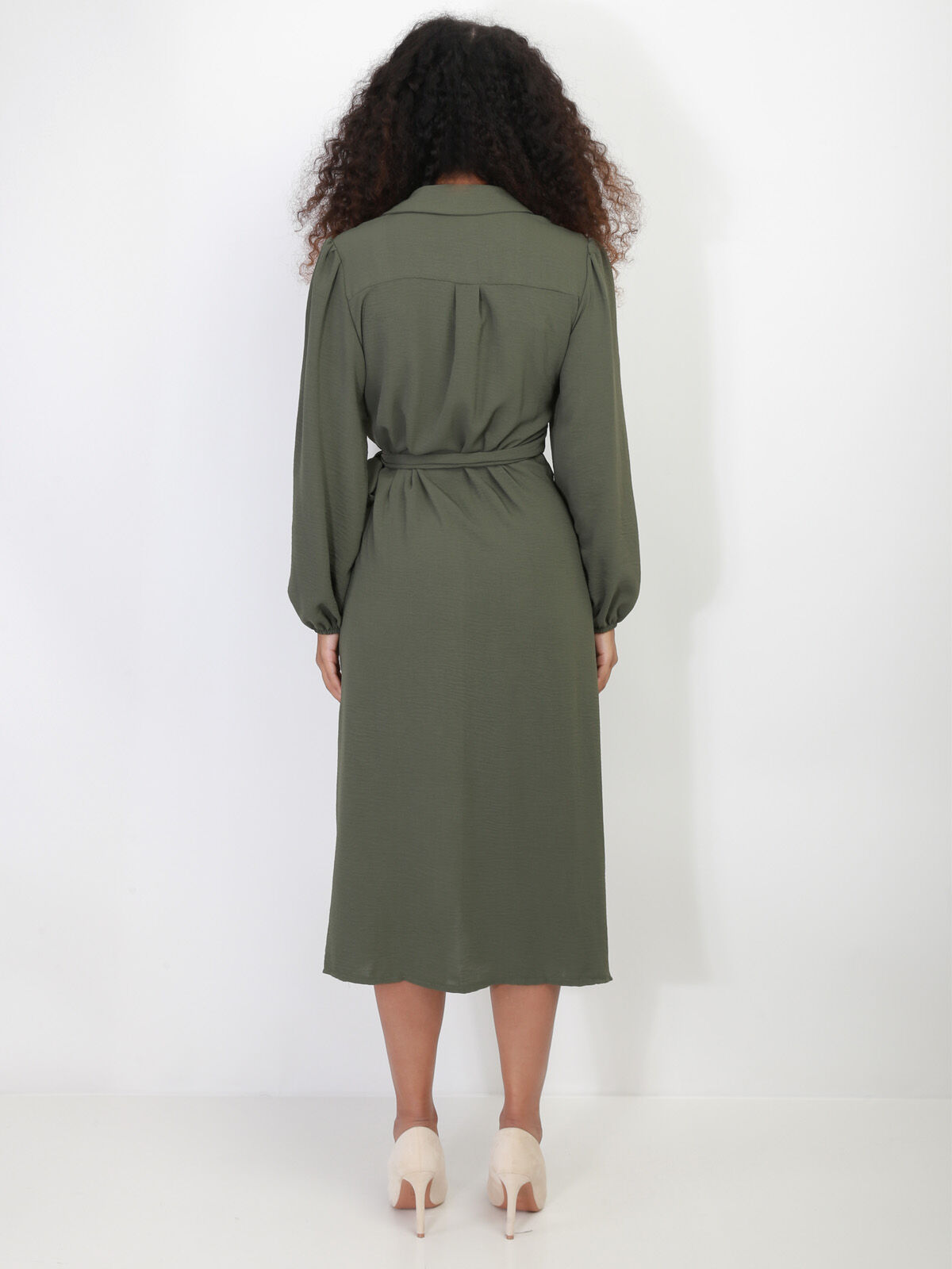 Robe cache-coeur longue à nouer- Kaki