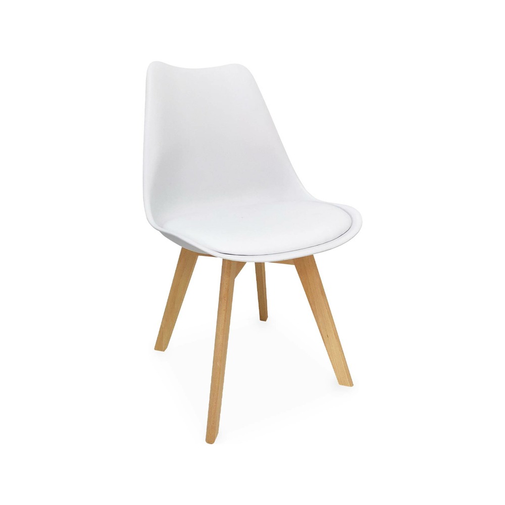 Lot de 6 chaises scandinaves. Pieds bois de hêtre. Chaises 1 place. Blancs