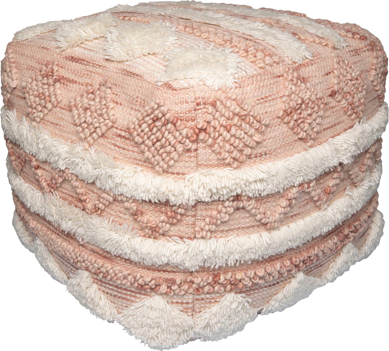 Kayoom Pouf »Bohist 225 50cm x 50cm,   Strukturen mit Fransen und Quasten« 1 Stk. tlg. handgefertigt, Unikat, sehr gut kombinierbar, vielfältig im Einsatz