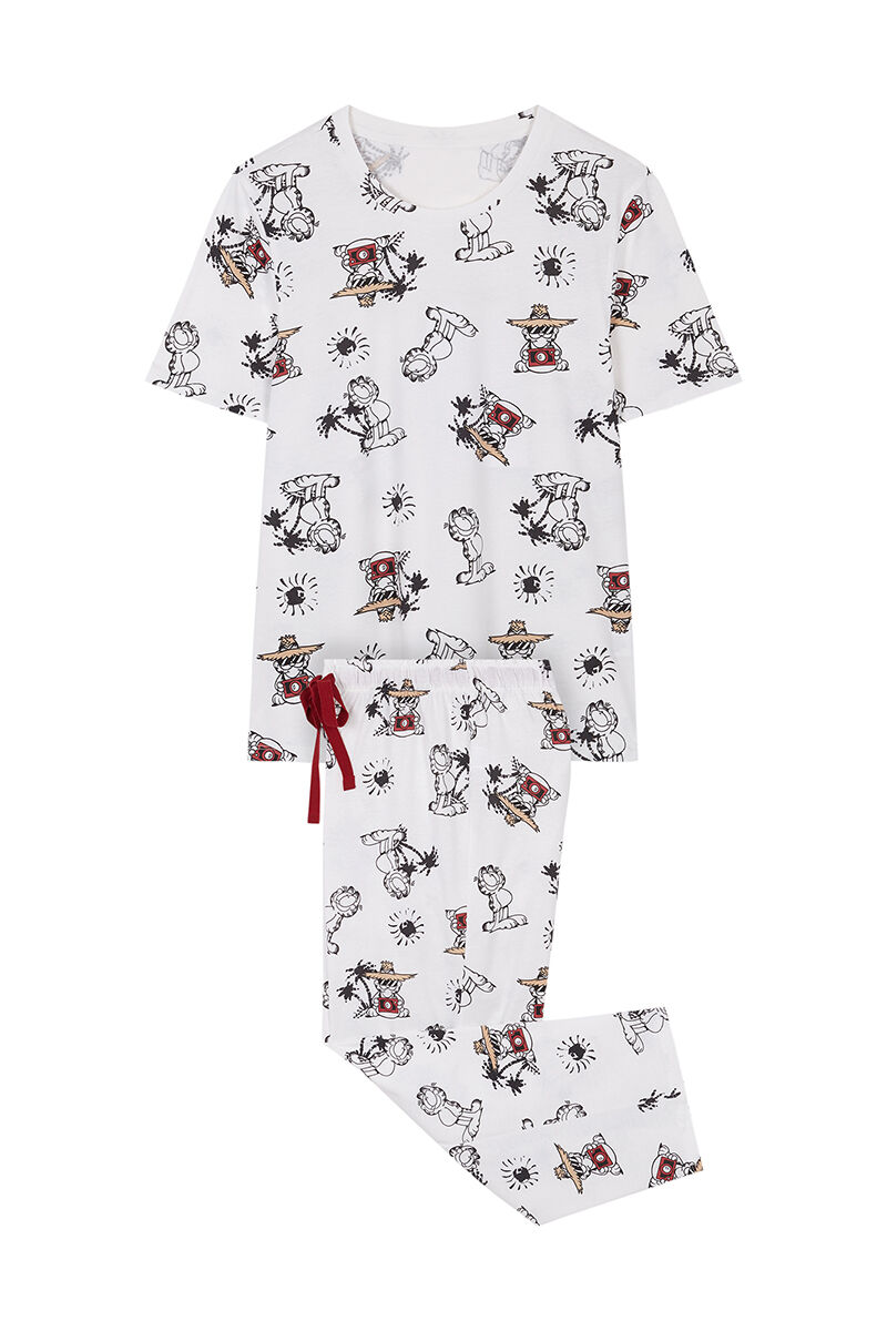 Pijama comprido Garfield 100% algodão - bege