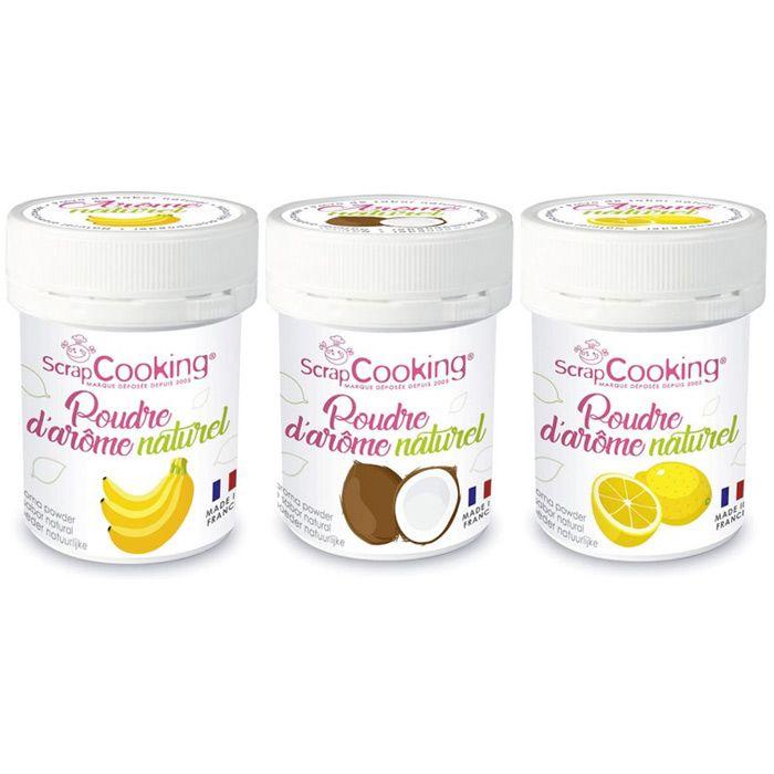Kit 3 arômes alimentaires naturels en poudre - Banane-coco-citron Scra