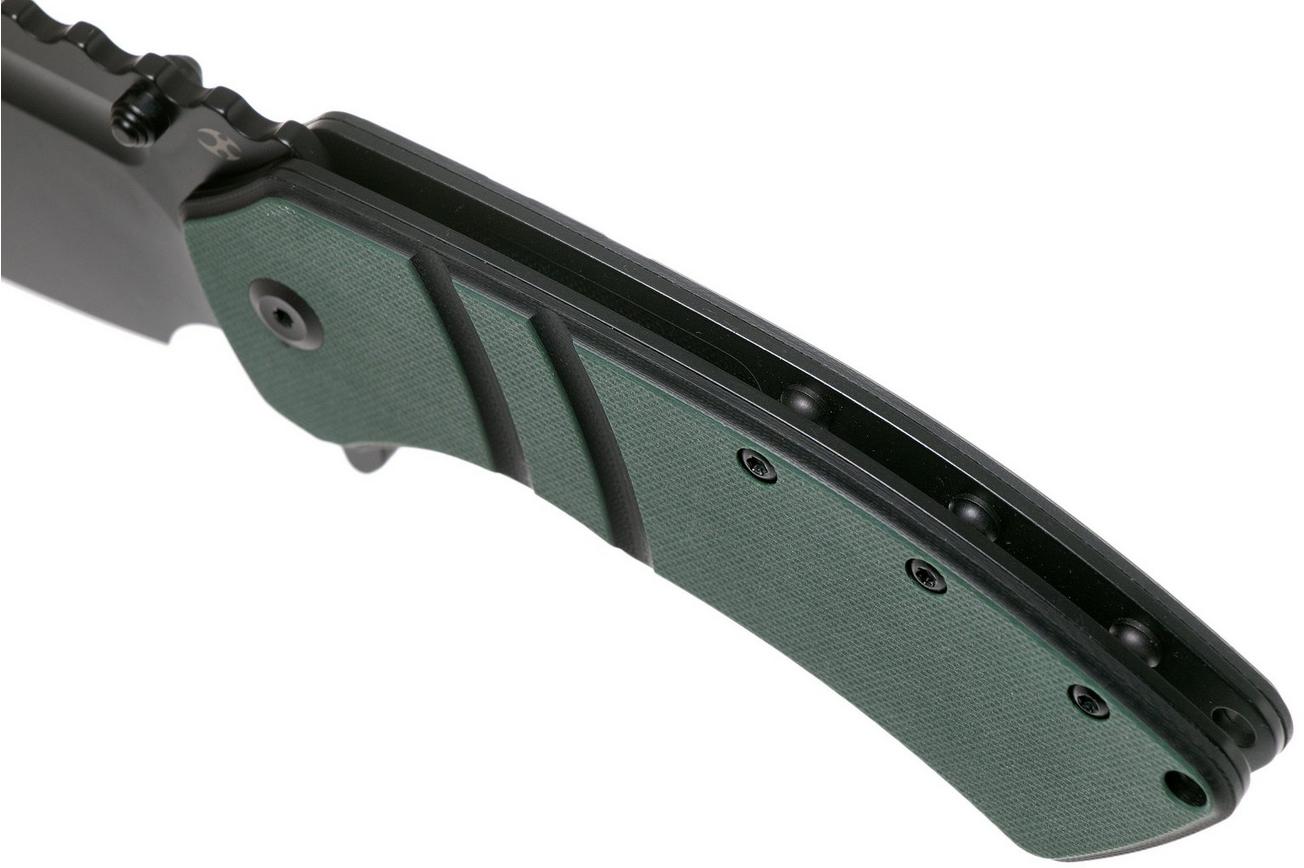 Kansept XL Korvid T1030A1 Black, OD Green Black G10 zakmes, Justin Koch design