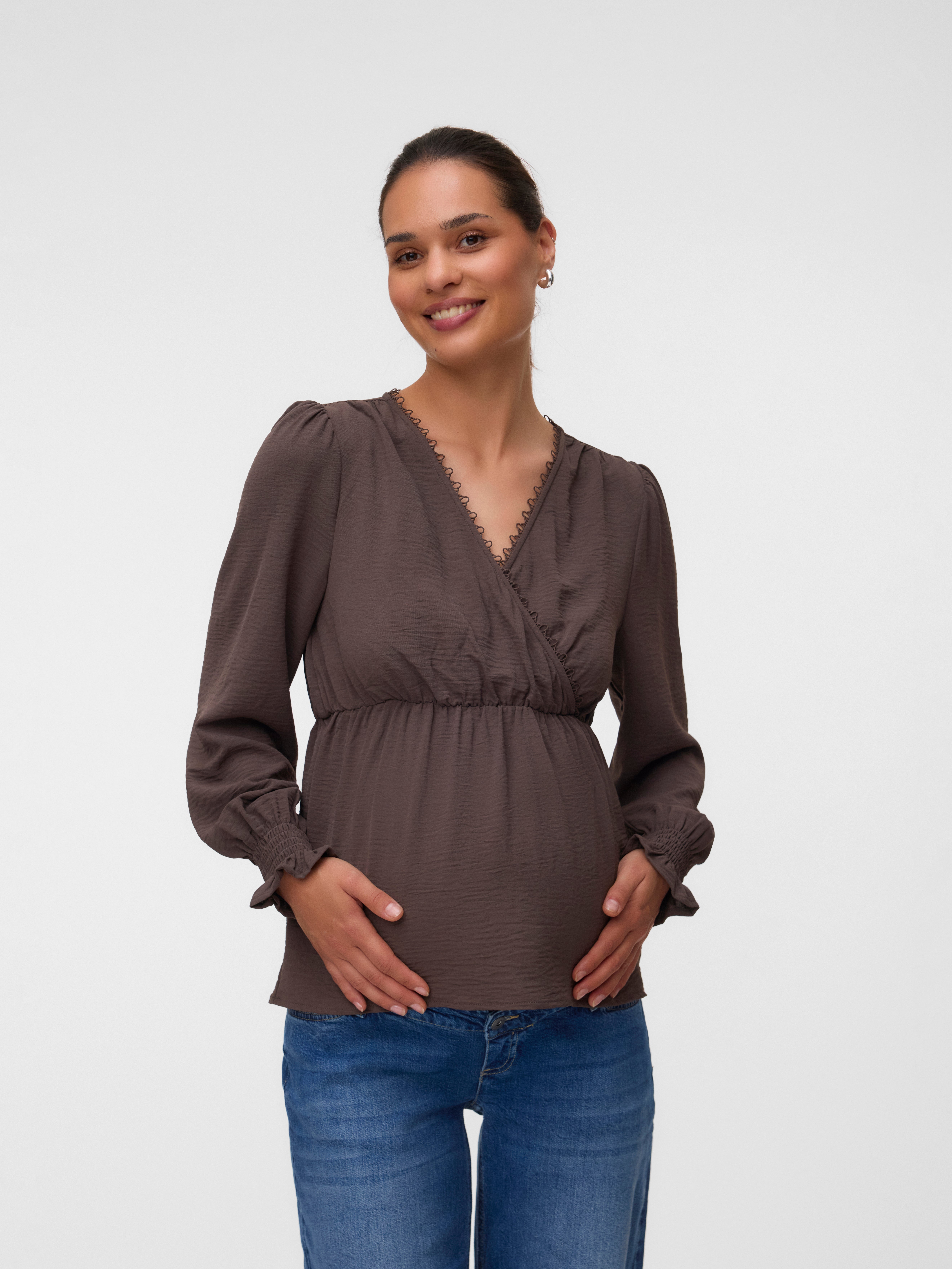 Regular fit V-Hals Manchetten met elastiek Top