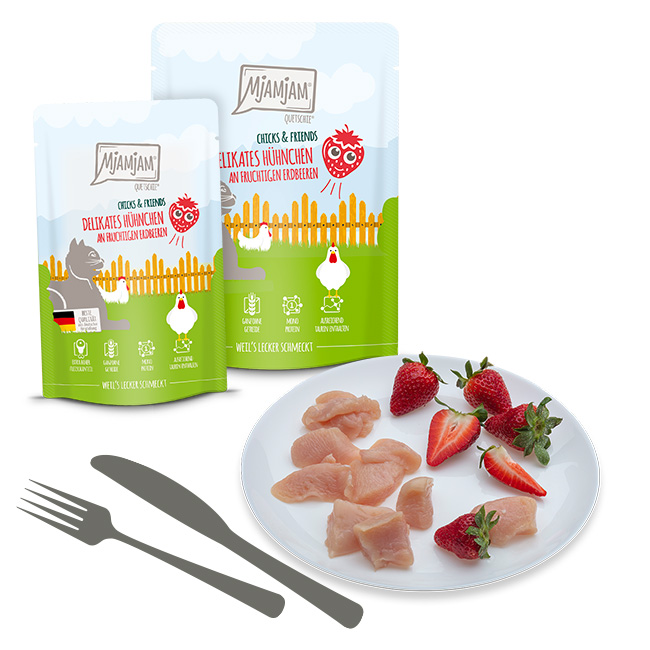 Quetschie - Chicks & Friends delikates Hühnchen an fruchtigen Erdbeeren
