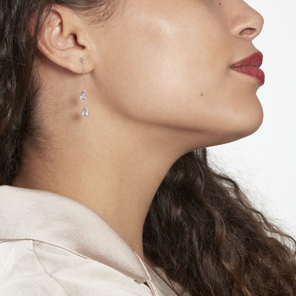 Boucles D'oreilles Pendantes Djime Or Blanc Amethyste