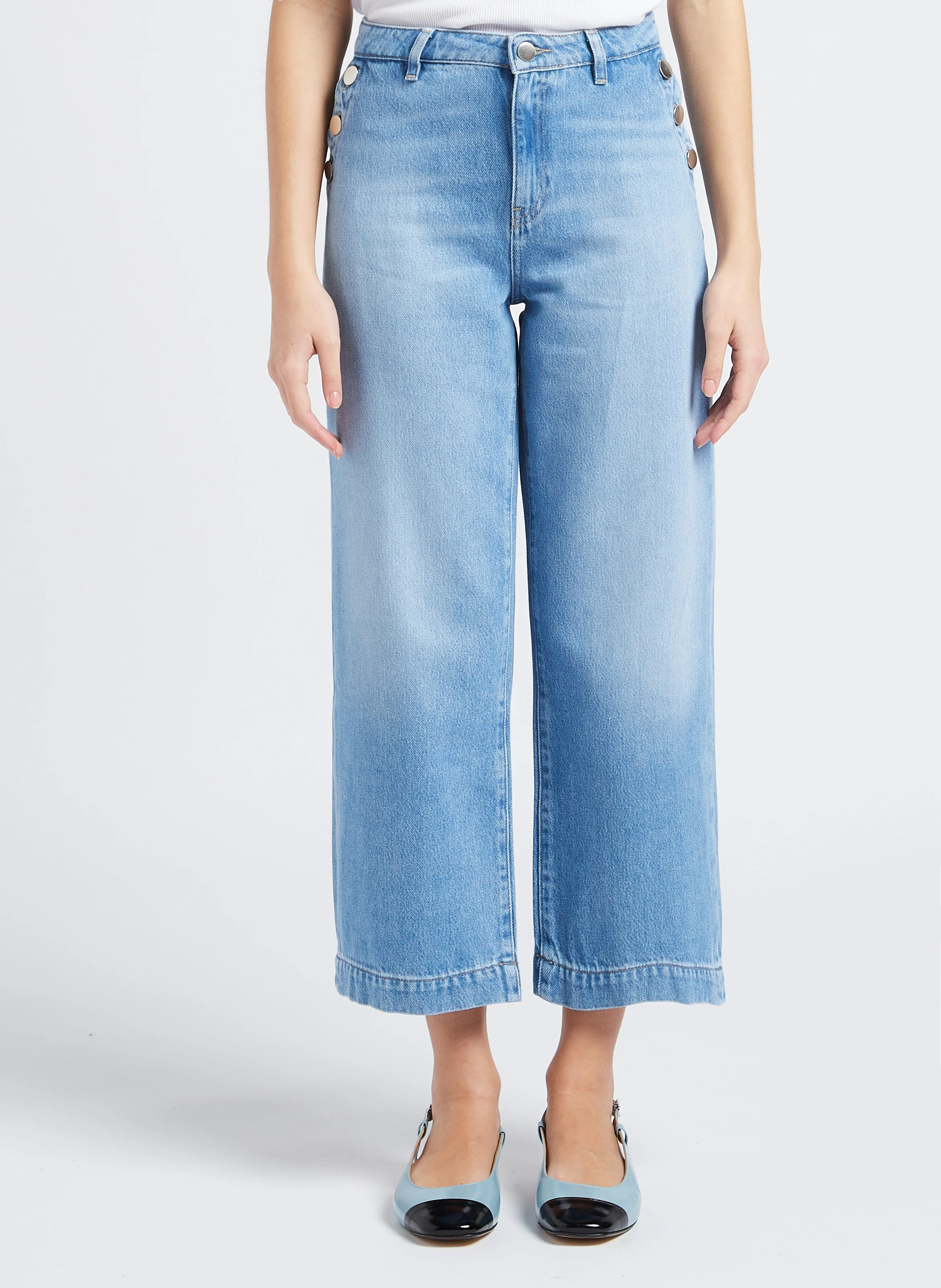 MOSS - Jean droit taille haute en coton mélangé | Jean Délavé