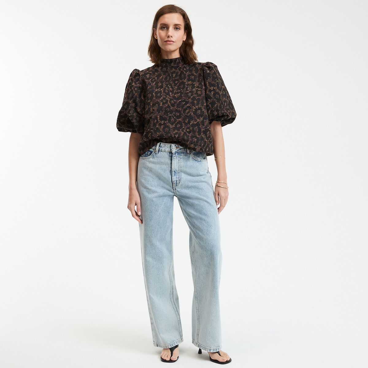 COLEÇÕES LA REDOUTE<br>Blusa com gola alta, jacquard de leopardo