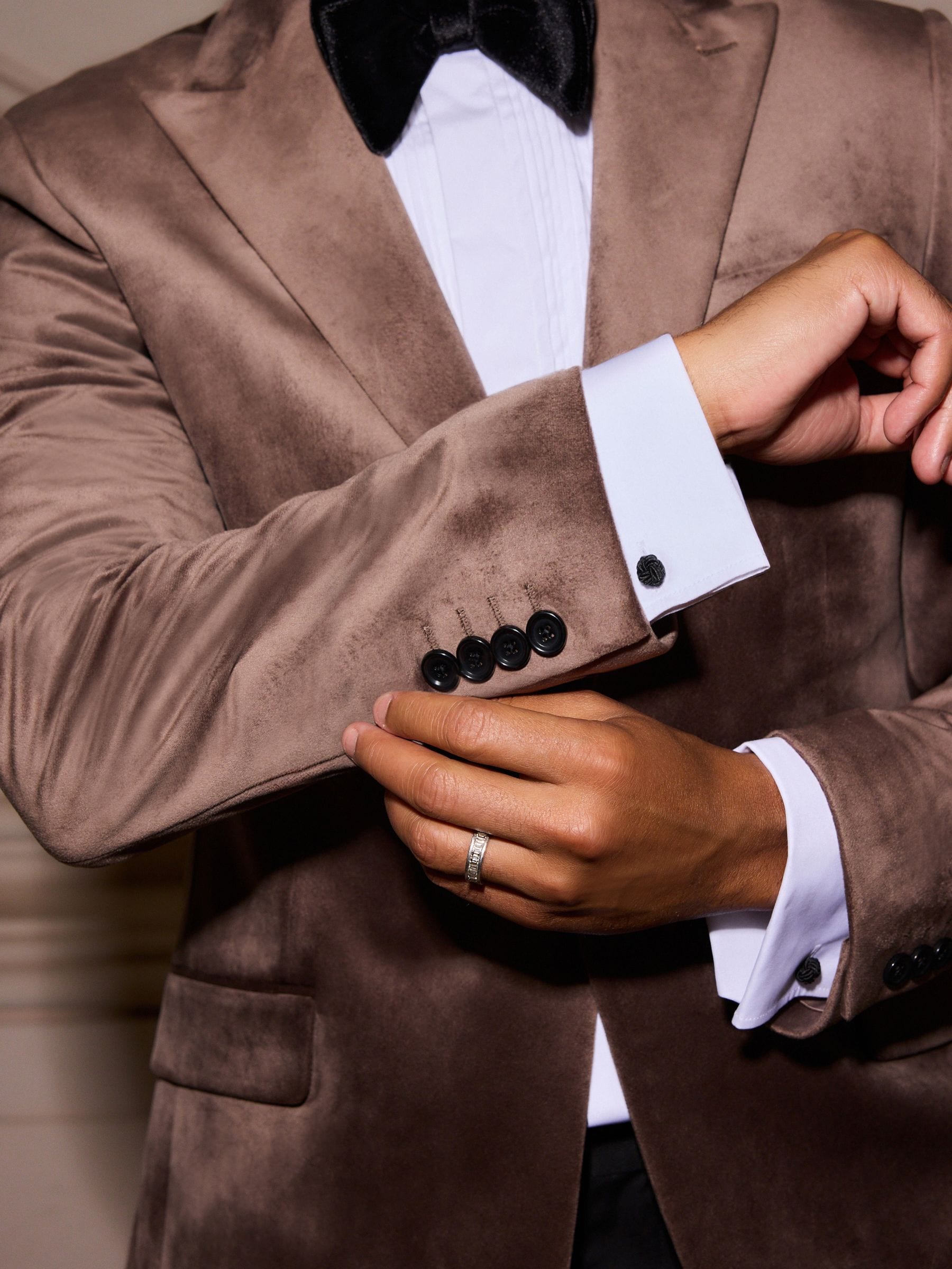 Taupe bruin - Velvet blazer met zelfrevers