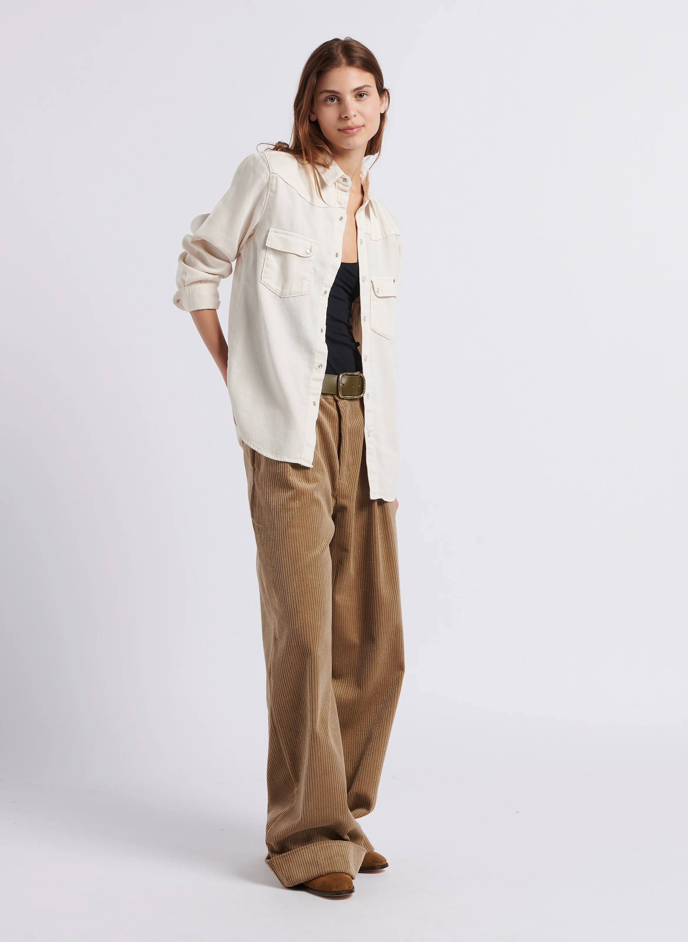 Chemise droite col classique en coton | Blanc