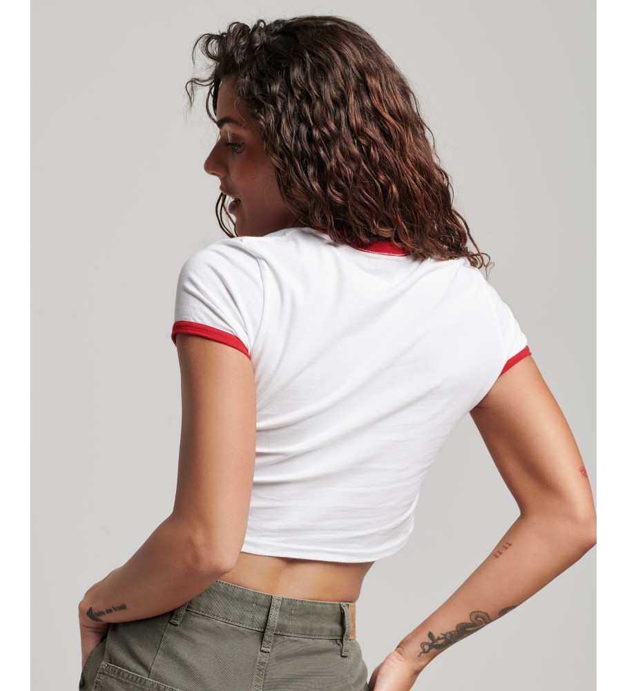 Camiseta branca Superdry com detalhes em viés
