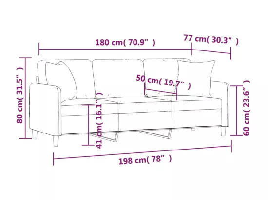 Canapé 3 places avec oreillers décoratifs noir 180 cm tissu