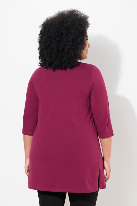 Longshirt, A-Linie, V-Ausschnitt, 3/4-Arm