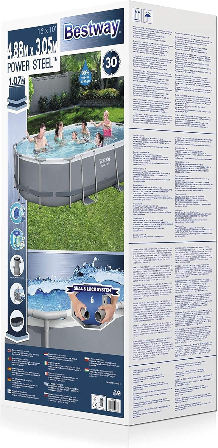 Bestway Power Steel Oval Pool Set 488x305x107 cm, Ovaler Stahlrahmenpool-Set mit Filterpumpe und Zubehör
