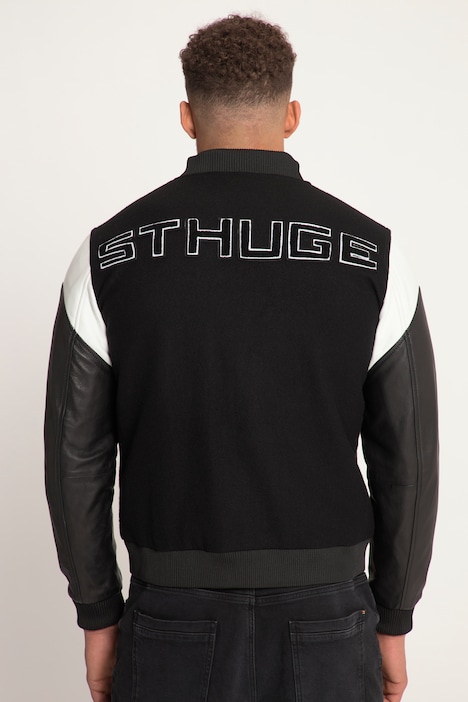 STHUGE College-Bomberjacke, Echt Leder-Ärmel, bis 7 XL