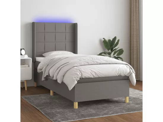 Sommier tapissier avec matelas et LED Gris foncé 90x190cm Tissu