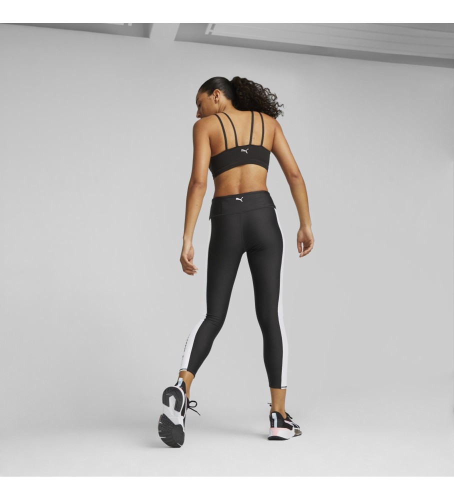 Calça legging de treino Puma Fit de cintura alta, preta e branca.