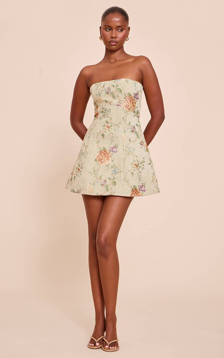 Vert Sauge Robe Trapèze Droite À Bandeau Floral