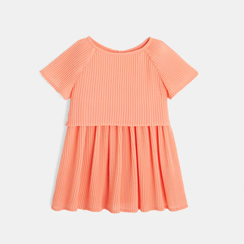 Robe plissée unie orange bébé fille Orange