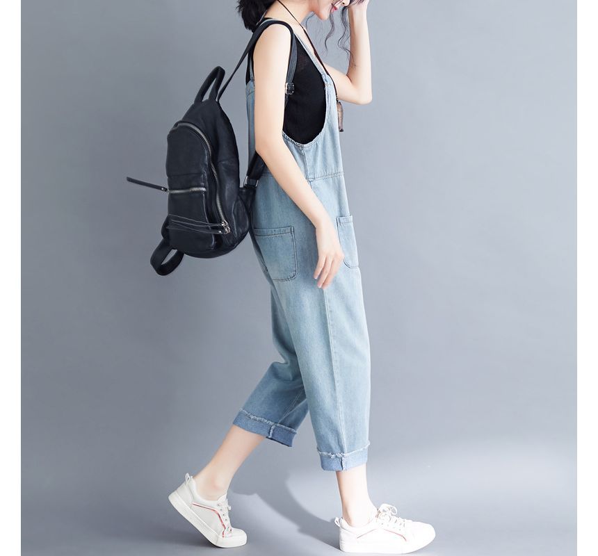 Lewwe - Spaghettibandjes denim crop jumpsuit