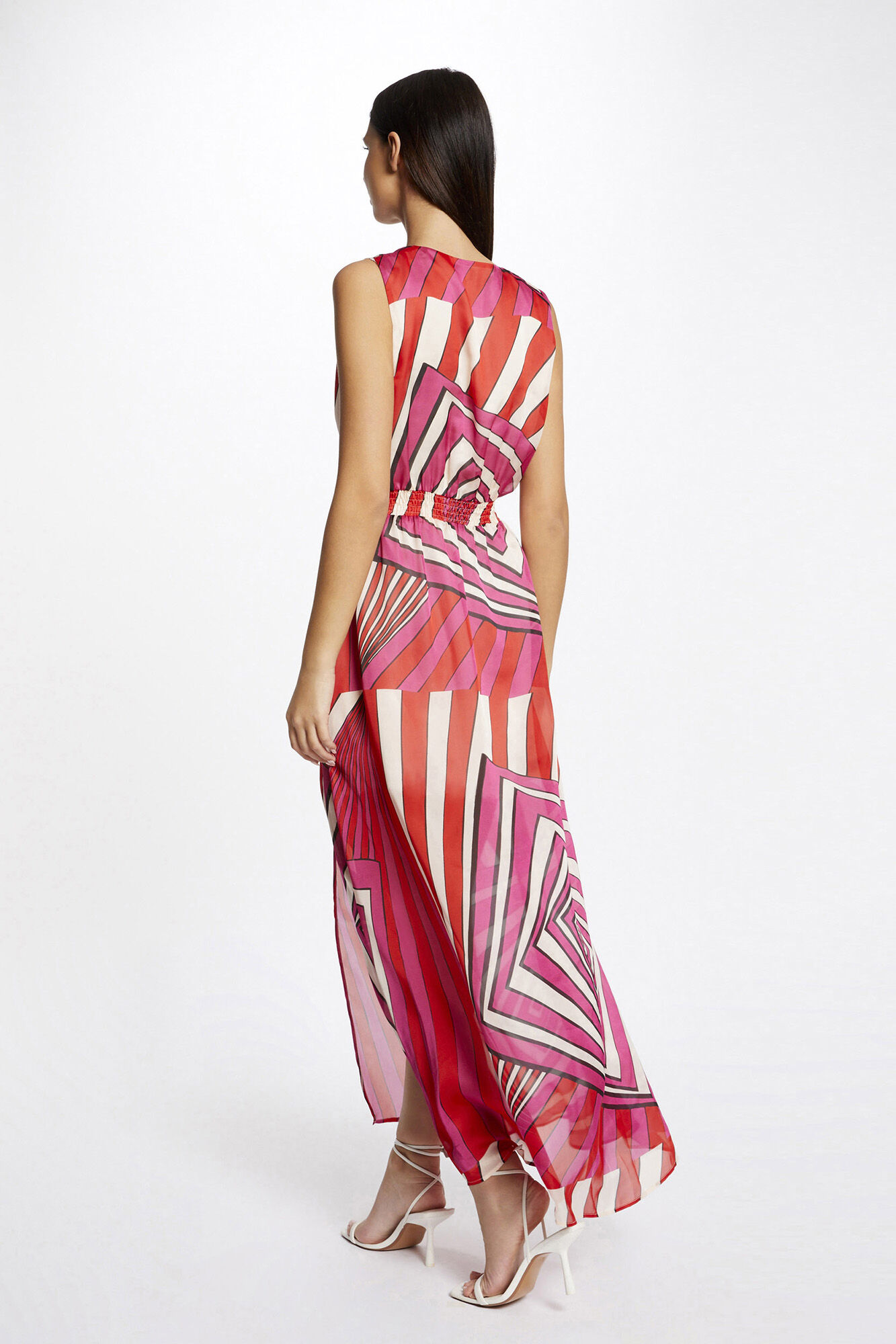 Vestido longo estampado e justo - Estampa branca