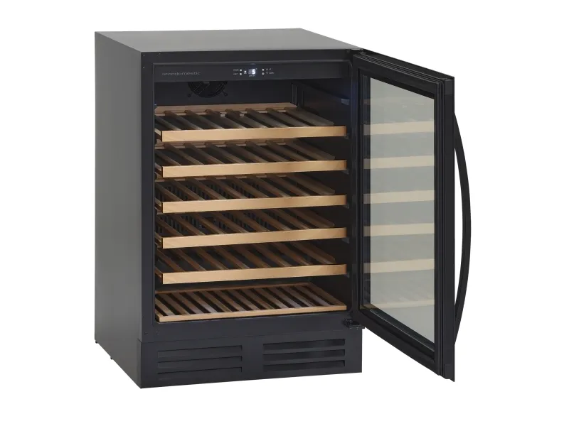 Scandomestic SV 81 B Premium Collection - Vinkøleskab - 1 Zone - bredde: 59.6 cm - dybde: 60.5 cm - højde: 86.5 cm - 146 liter - sort - Optil 46 flasker