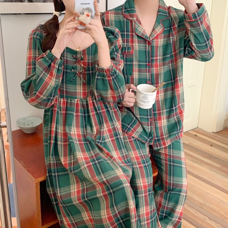 Tanee - Bijpassende geruite pyjamatop / broek / jurk / set voor koppels