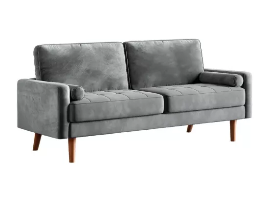 Canapé droit en Velours gris et bois massif - 3 places - charge max 300kg - 176x78x85cm
