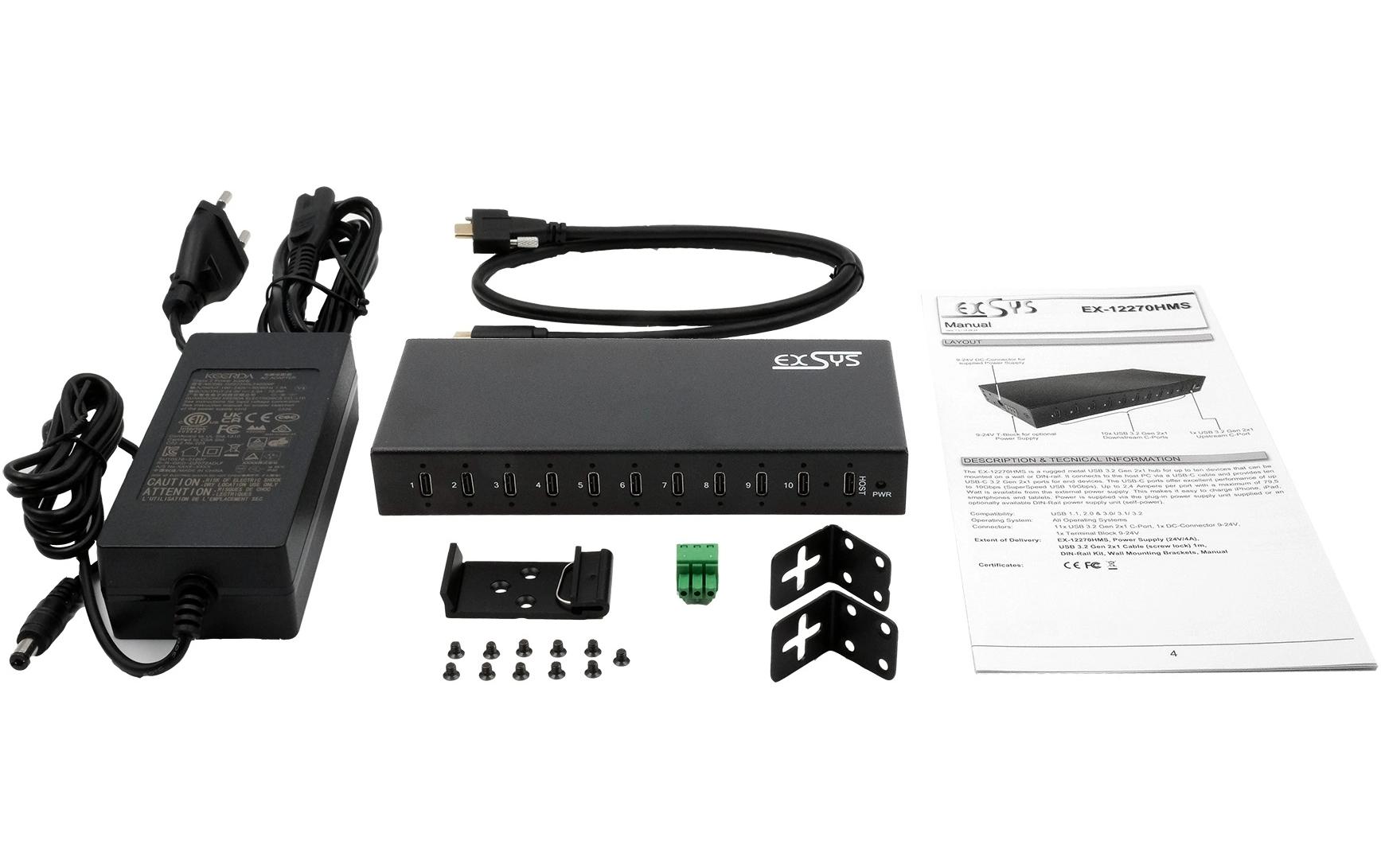 USB-Hub EX-12270HMS 79.5 W<br>10-Port USB 3.2 Gen 2 Metall Hub mit 10x USB-C Anschluss