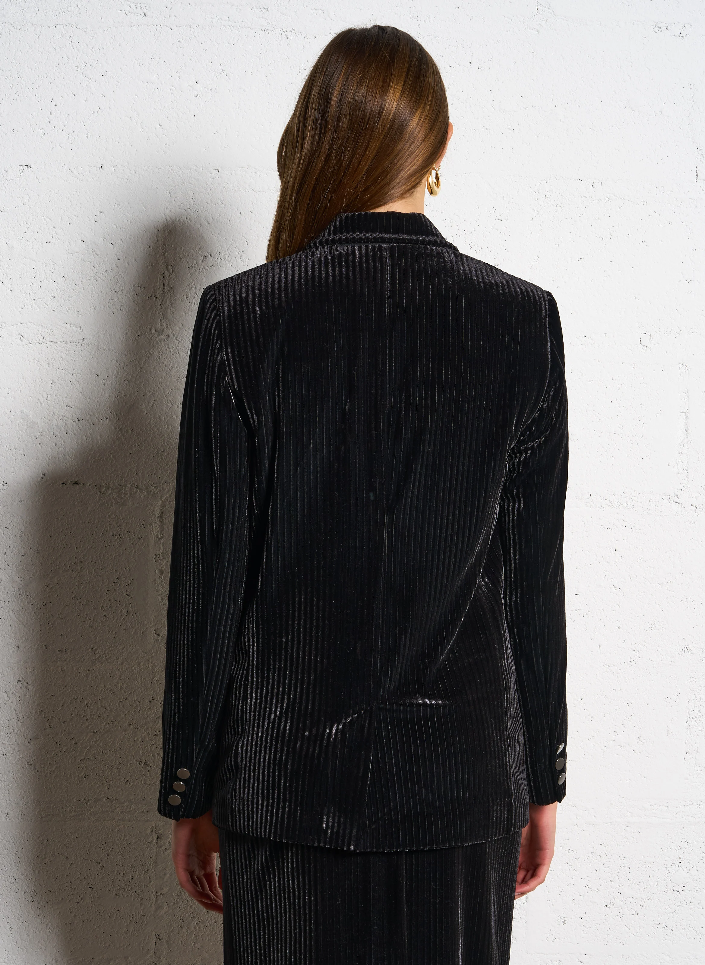 Veste tailleur en velours rayé | Noir