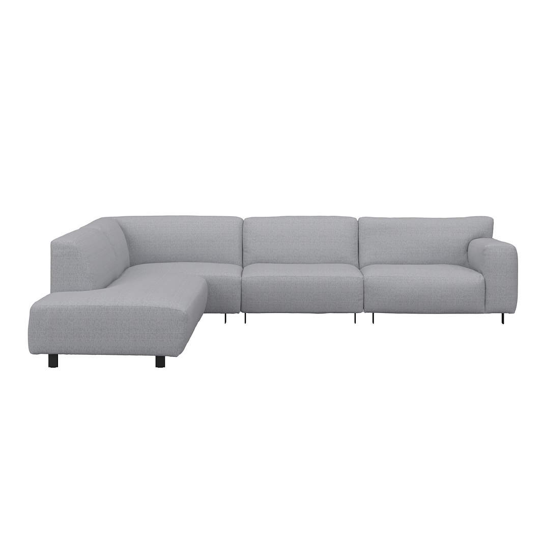 Vesta hjørnesofa 3-seter med åpen ende venstre, Big hjørnemodul, Tekstil Cortina Silver, standardsøm, sort metallben 10 cm, Comfort CM