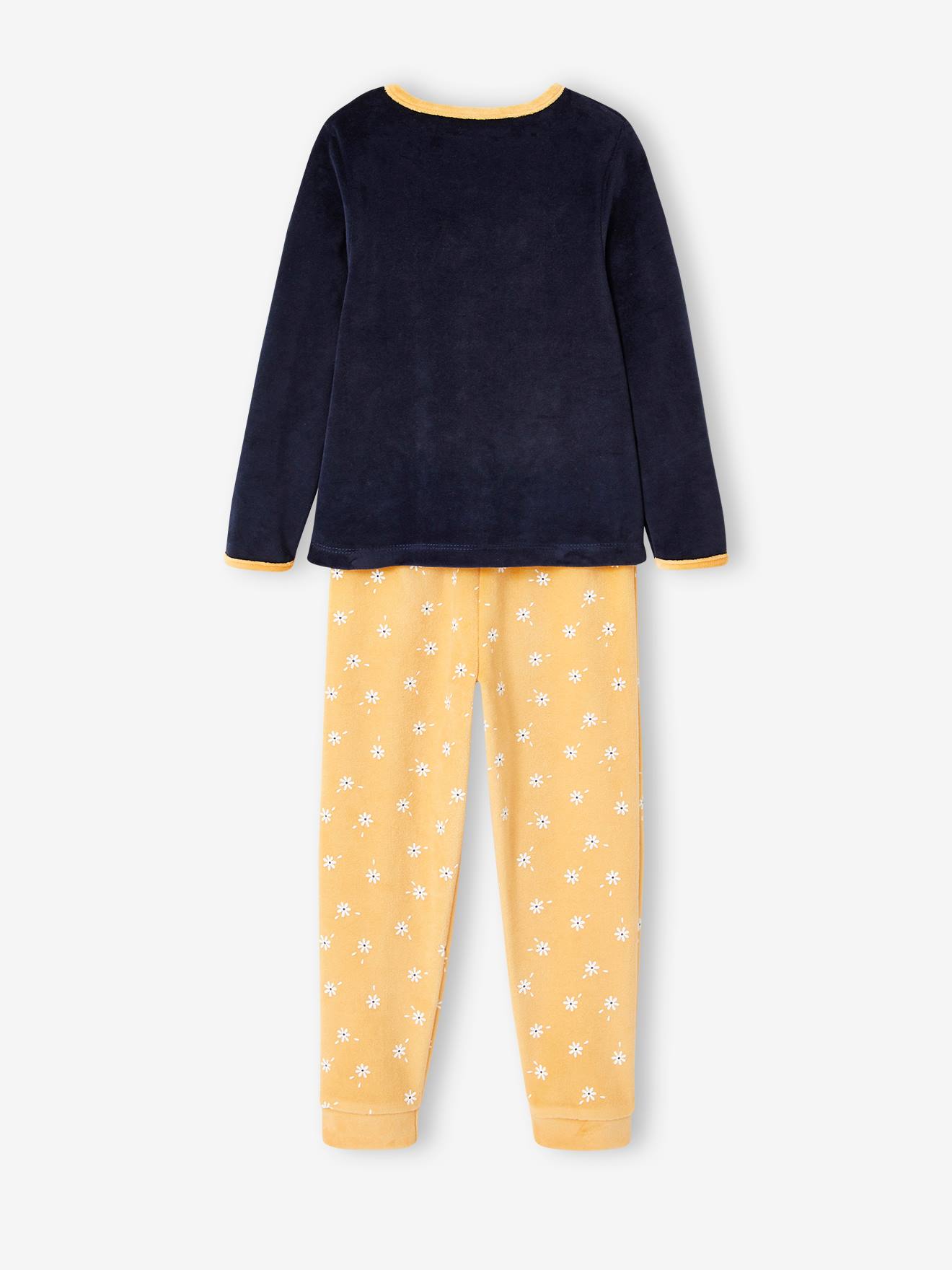 Conjunto de 2 pijamas de veludo com margaridas para meninas, cor ocre.