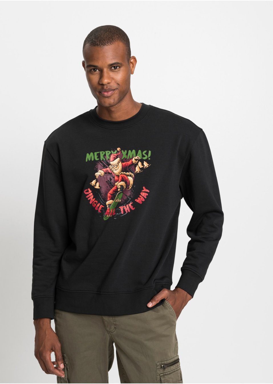 Sweat avec motif Noël et polyester recyclé, Loose Fit