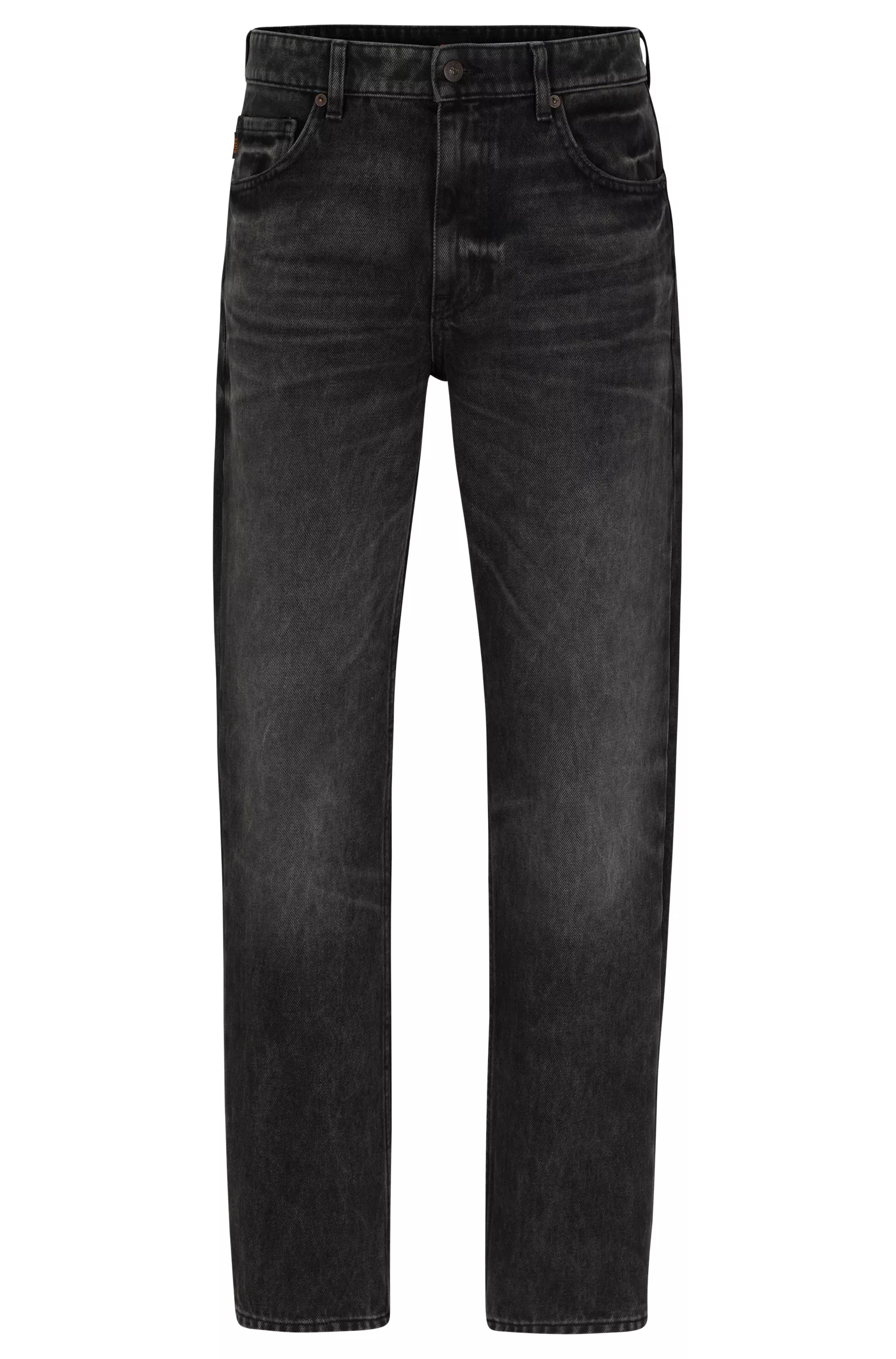 Calça jeans BOSS Orange de modelagem relaxada em denim rígido preto