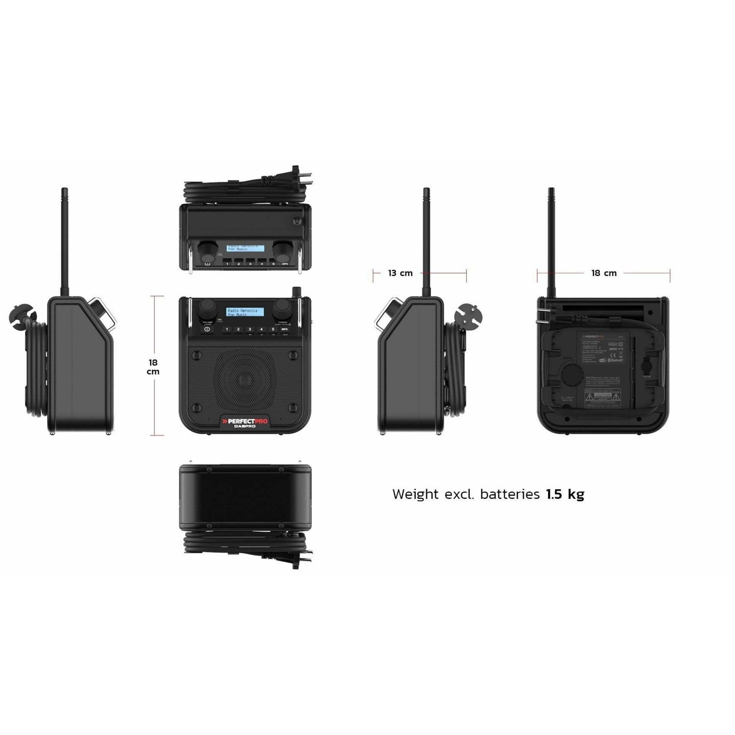 Perfectpro DPR2 DABPRO Bouwradio DAB  FM Bluetooth Oplaadbaar