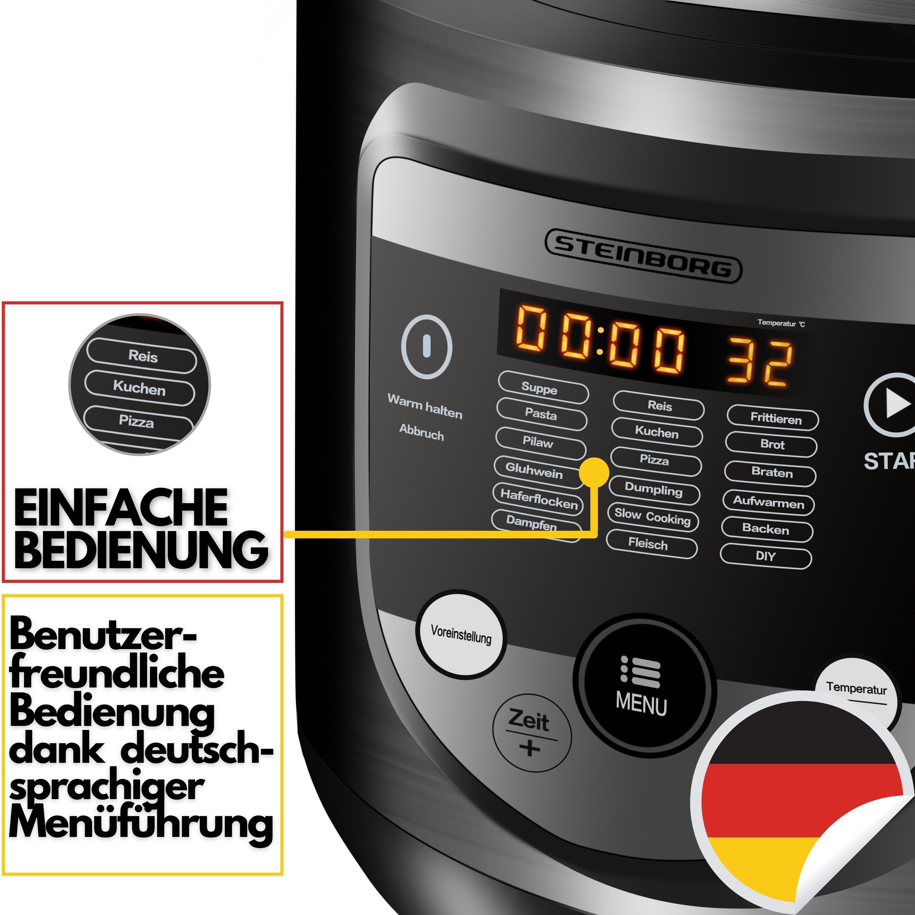 Steinborg digitaler Multikocher 5L Edelstahl 900W inkl. Rezeptbuch