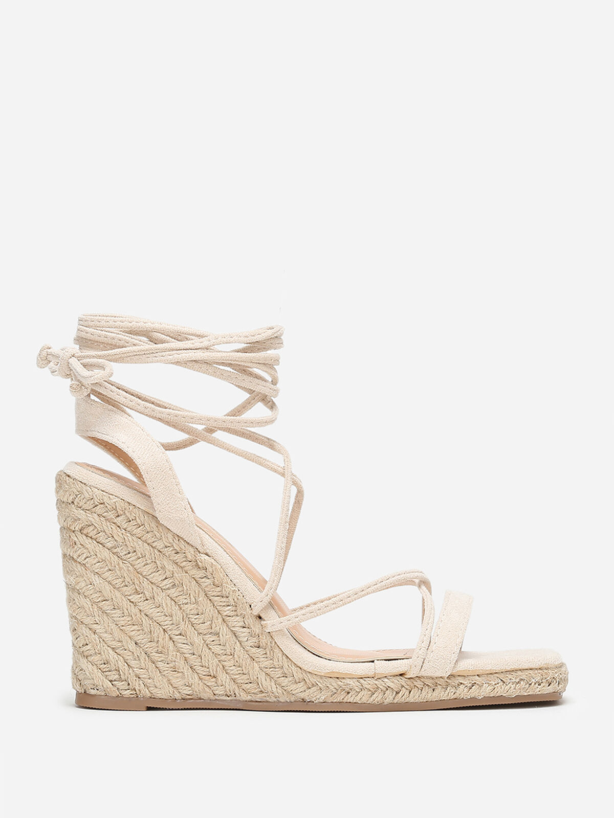 Sandales compensées à lacets- Beige