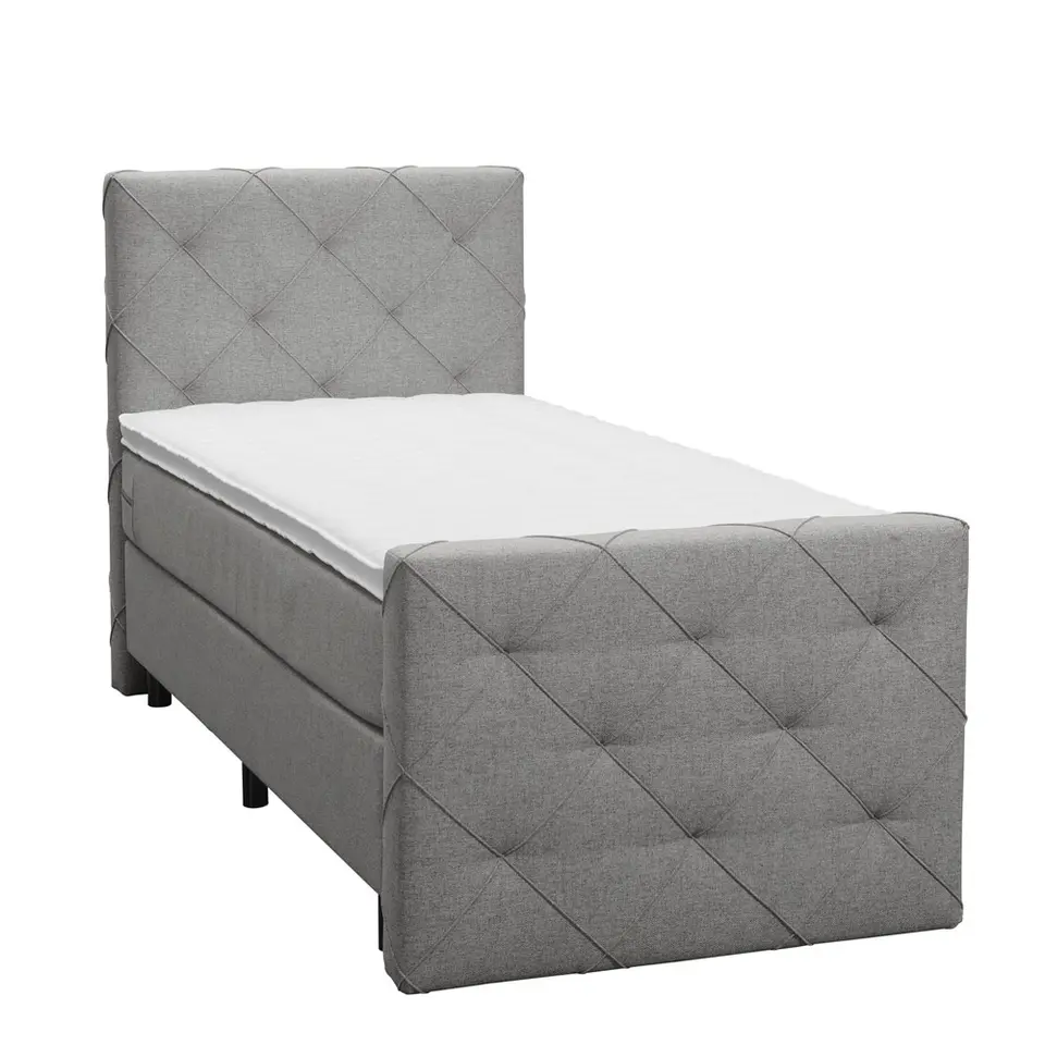 Boxspring met voetbord Liv geruit - lichtgrijs - 90x200 cm - ronde poot