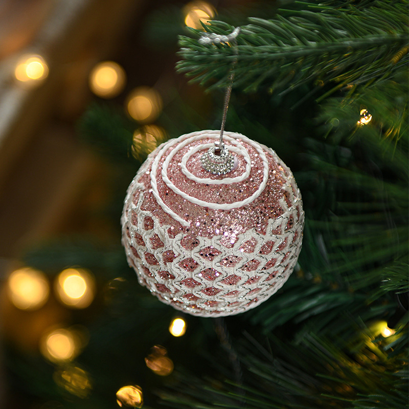 (10er Set) Ø8cm Styropor Christbaum Schmuck Glitzer Weihnachtskugeln Tannenbaum Home Deko - Pink / Weiss