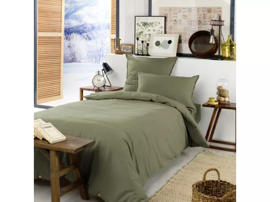 HEDDA - Housse de Couette 140x200cm Flanelle de Coton Coloris Romarin