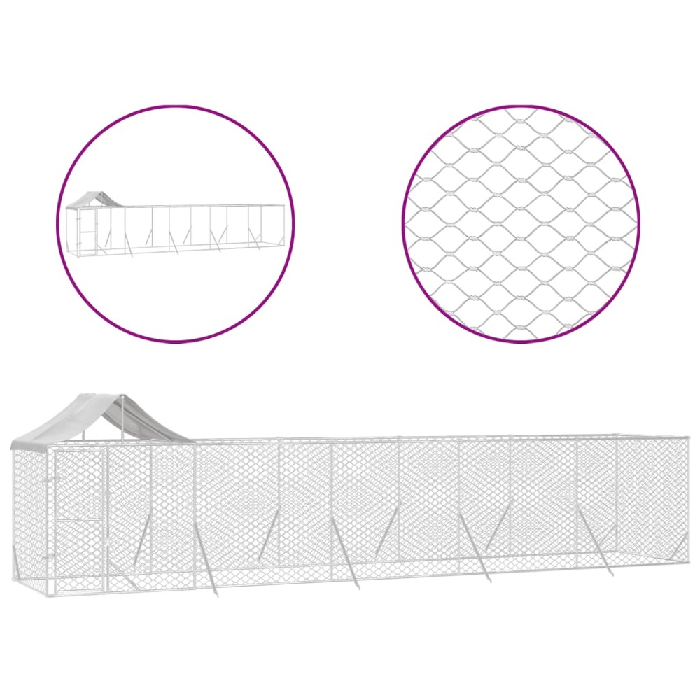 Chenil d'extérieur pour chiens avec toit argenté 10x2x2,5 m