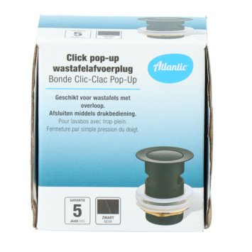 Atlantic Click pop-up wastafelafvoerplug Zwart