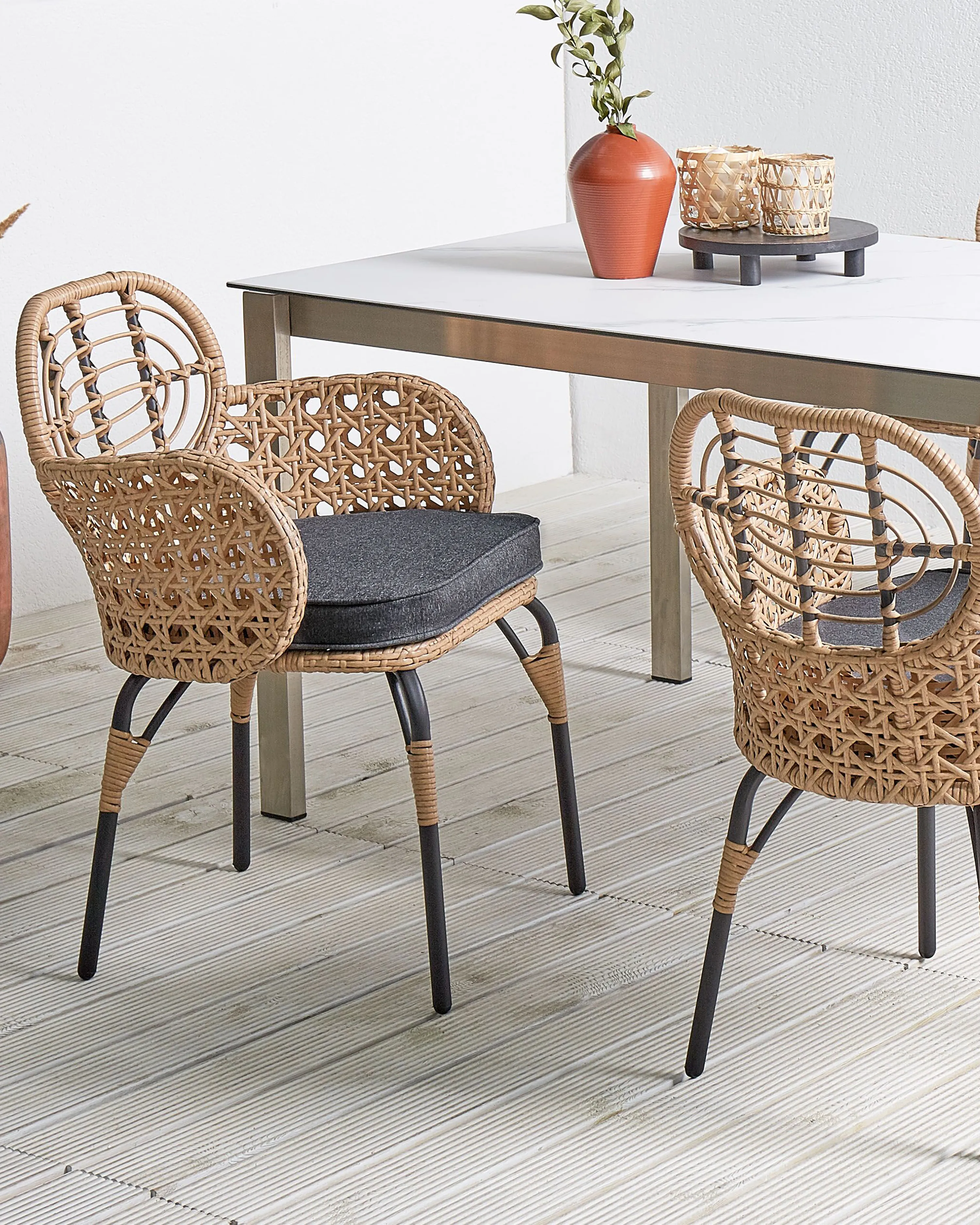 Set van 2 stoelen met zitkussen PRATELLO PE rotan Natuurlijk