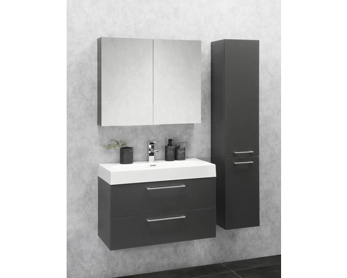 Badkamermeubelset Differnz Somero BxHxD 60 x 120 x 38 cm, antraciet fronten, met witte gegoten mineraalwastafel