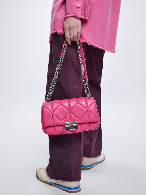 Bolsa acolchoada com corrente - Rosa