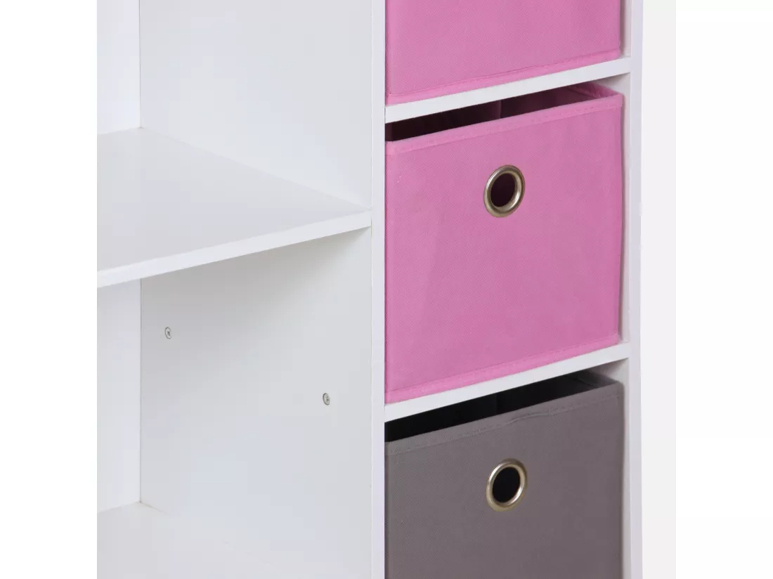Meuble de rangement pour enfant. blanc - Camille - avec 7 compartiments et 4 paniers gris et roses